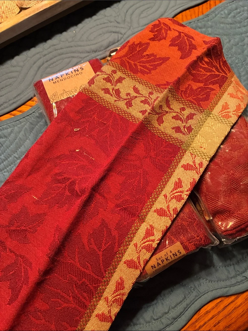 20 Mendocino Red and Gold Jacquard Dinner Napkins